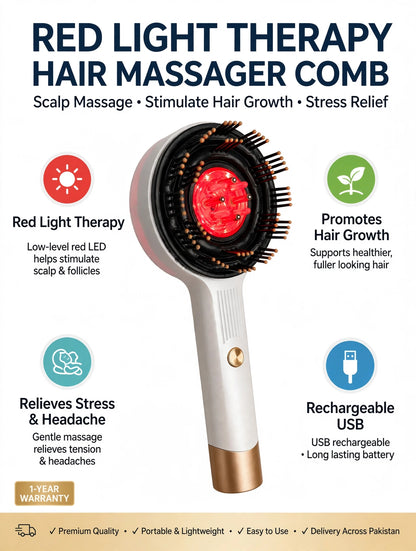 Magnetic Oil Masagger Comb with red light therapy